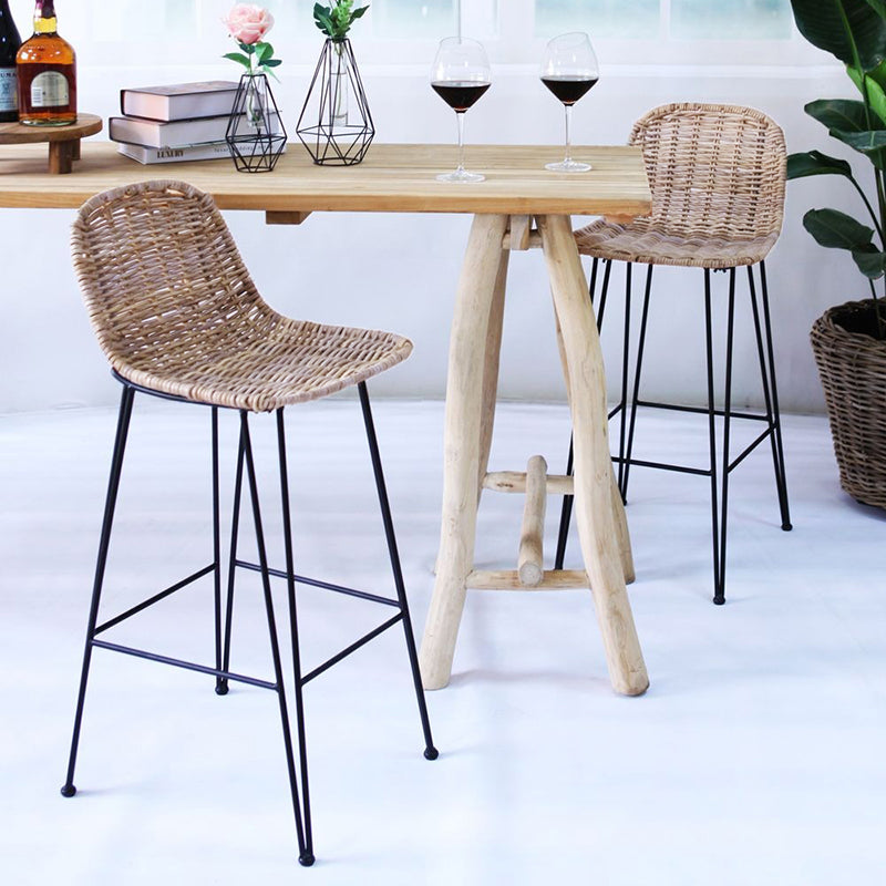 Rust-Proof Iron Frame Rattan Weaving Bar Stool - Breathable Ocean-View Seating Stool For Dining Room & Kitchen Cuvalon