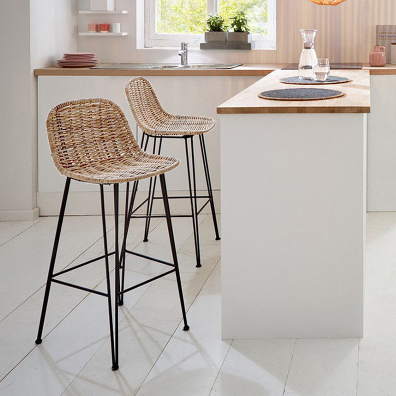 Rust-Proof Iron Frame Rattan Weaving Bar Stool - Breathable Ocean-View Seating Stool For Dining Room & Kitchen Cuvalon