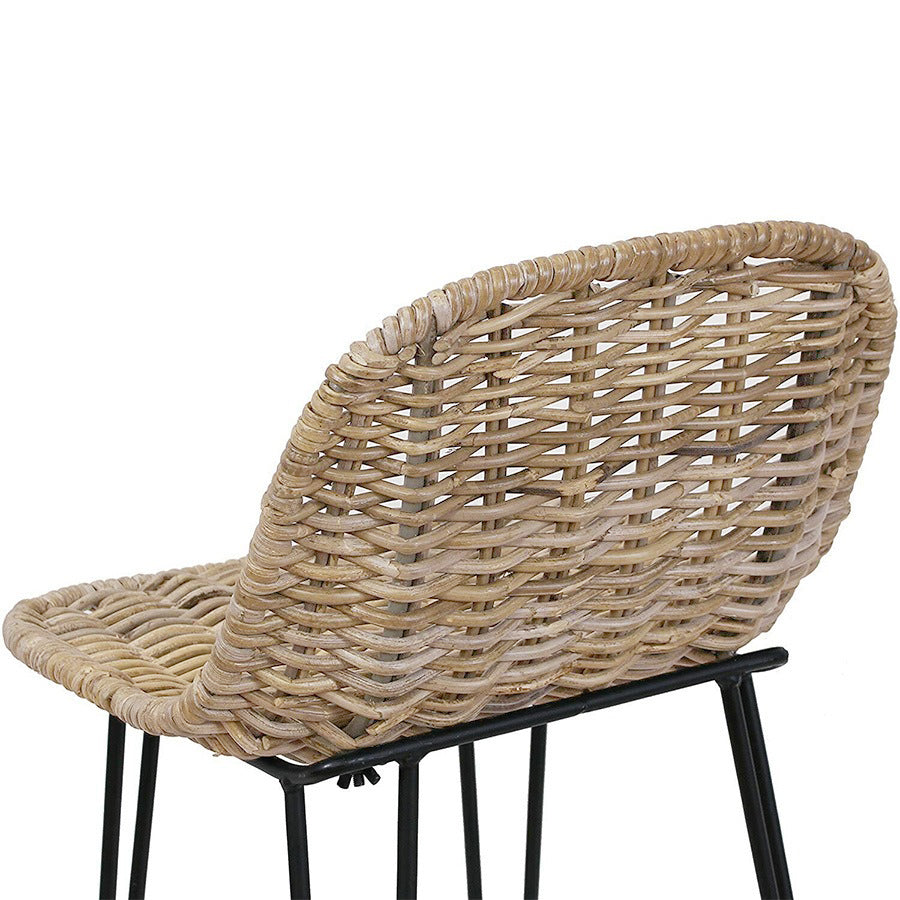Rust-Proof Iron Frame Rattan Weaving Bar Stool - Breathable Ocean-View Seating Stool For Dining Room & Kitchen Cuvalon
