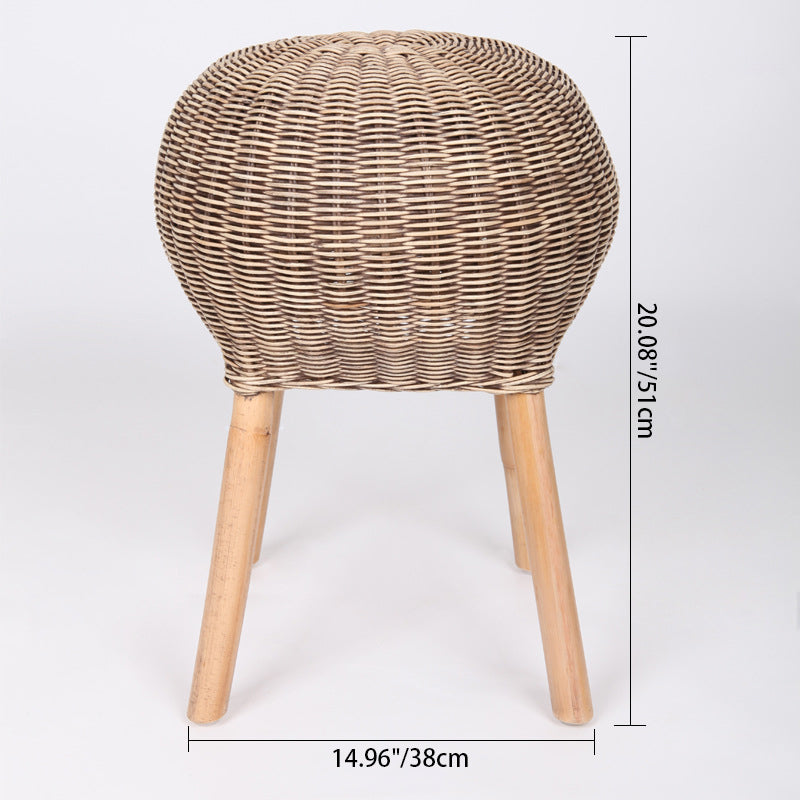 Traditional Chinese Natural Rattan Shoe Bench - Drum Handmade Shoe Stool For Living Room Cuvalon
