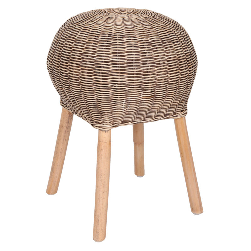 Traditional Chinese Natural Rattan Shoe Bench - Drum Handmade Shoe Stool For Living Room Cuvalon