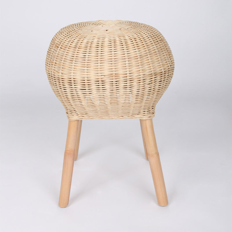 Traditional Chinese Natural Rattan Shoe Bench - Drum Handmade Shoe Stool For Living Room Cuvalon