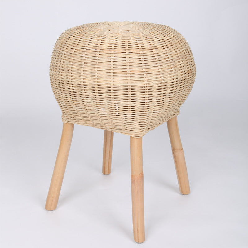 Traditional Chinese Natural Rattan Shoe Bench - Drum Handmade Shoe Stool For Living Room Cuvalon