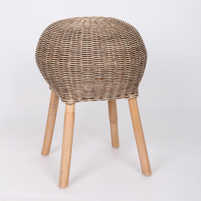 Traditional Chinese Natural Rattan Shoe Bench - Drum Handmade Shoe Stool For Living Room Cuvalon