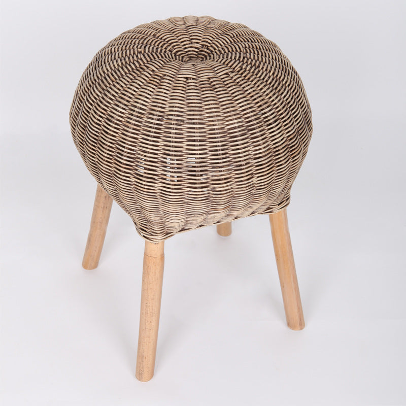 Traditional Chinese Natural Rattan Shoe Bench - Drum Handmade Shoe Stool For Living Room Cuvalon