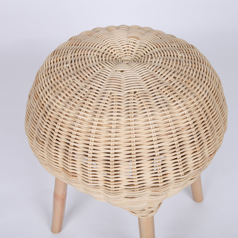 Traditional Chinese Natural Rattan Shoe Bench - Drum Handmade Shoe Stool For Living Room Cuvalon