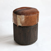 Traditional Teak Wood & Goatskin Stool - Oriental Handmade Furniture Chair For Living Room Cuvalon
