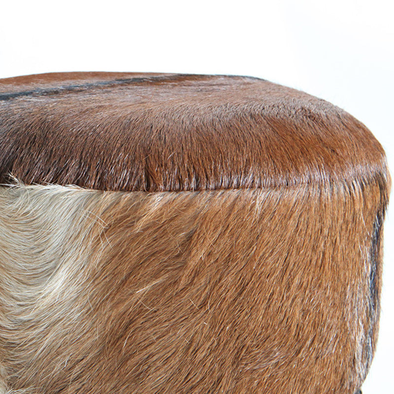 Traditional Teak Wood & Goatskin Stool - Oriental Handmade Furniture Chair For Living Room Cuvalon