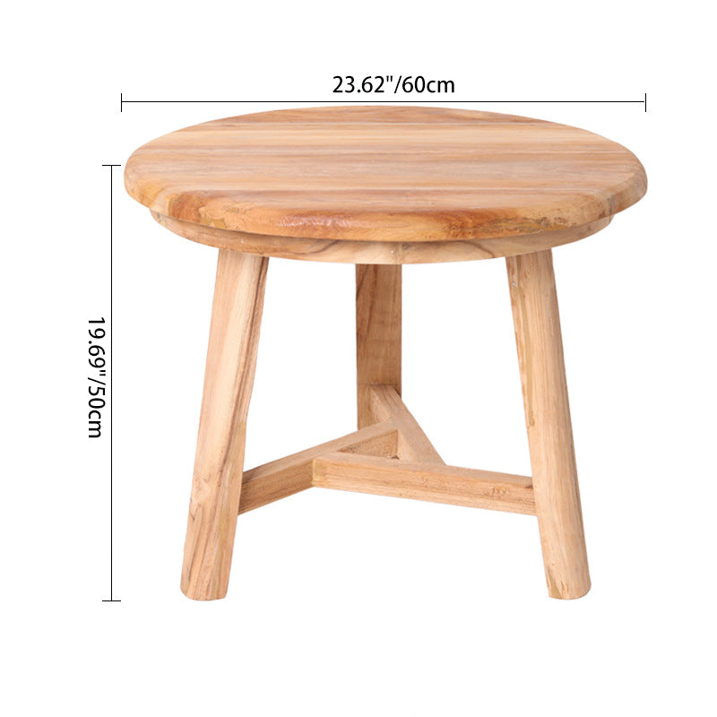 Traditional Japanese Teak Wood Side Table - Low Round Accent Table For Living Room Cuvalon
