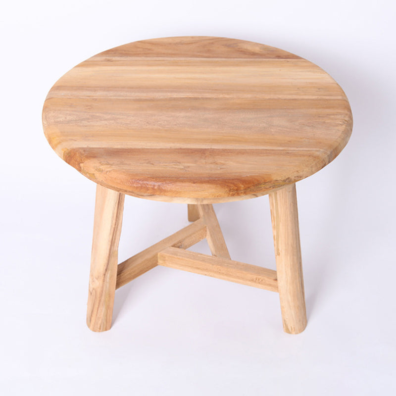 Traditional Japanese Teak Wood Side Table - Low Round Accent Table For Living Room Cuvalon