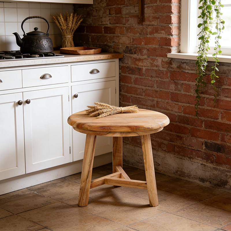 Traditional Japanese Teak Wood Side Table - Low Round Accent Table For Living Room Cuvalon