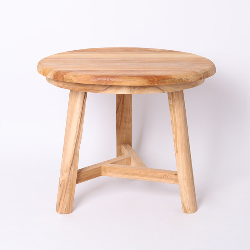 Traditional Japanese Teak Wood Side Table - Low Round Accent Table For Living Room Cuvalon