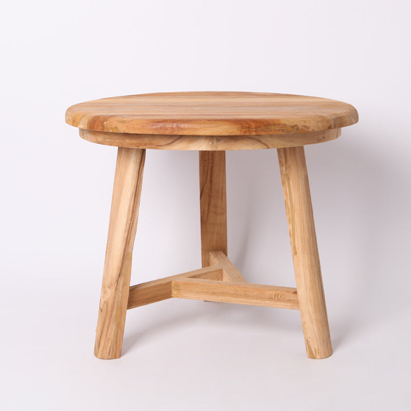Traditional Japanese Teak Wood Side Table - Low Round Accent Table For Living Room Cuvalon