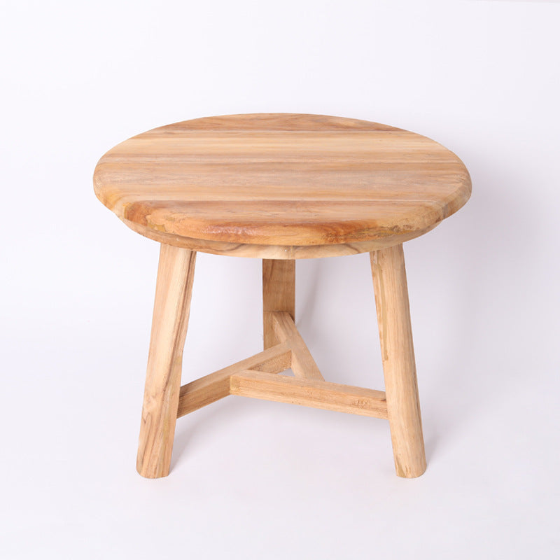 Traditional Japanese Teak Wood Side Table - Low Round Accent Table For Living Room Cuvalon