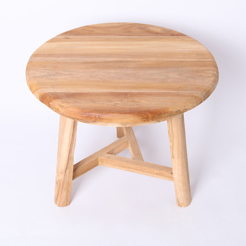 Traditional Japanese Teak Wood Side Table - Low Round Accent Table For Living Room Cuvalon