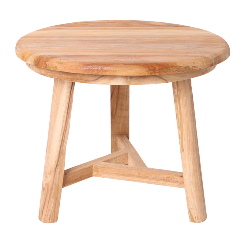 Traditional Japanese Teak Wood Side Table - Low Round Accent Table For Living Room Cuvalon