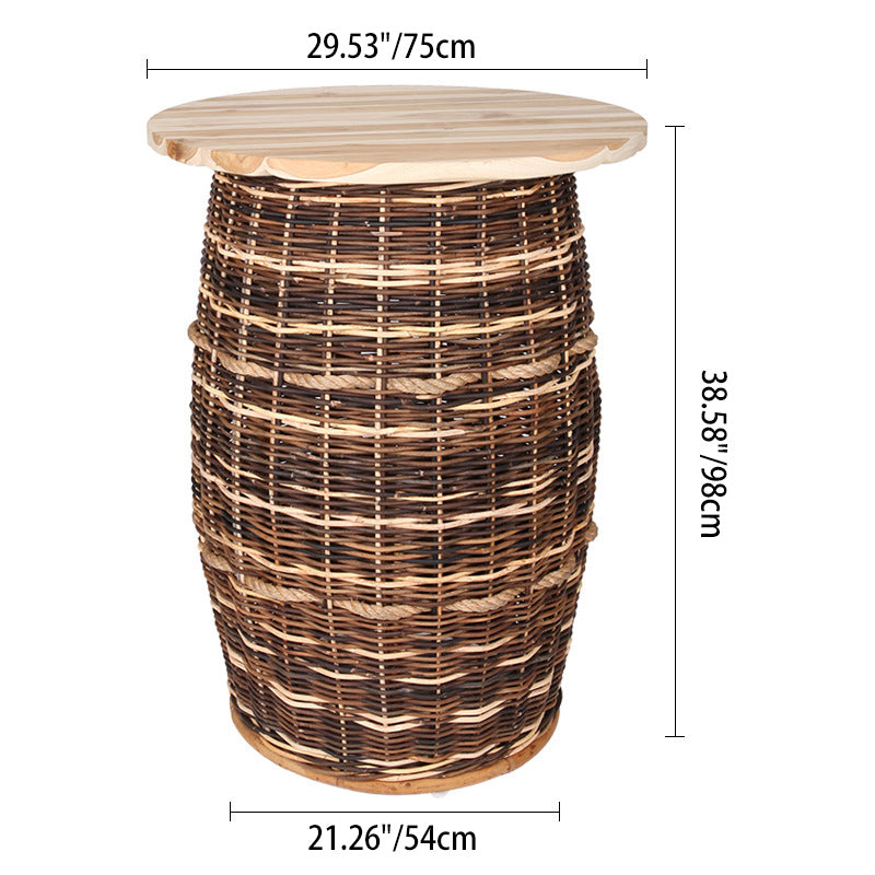 Rustic Teak & Rattan Weaving Bar Table - Dual-Material Durability & Natural Charm Table For Dining Room & Kitchen Cuvalon