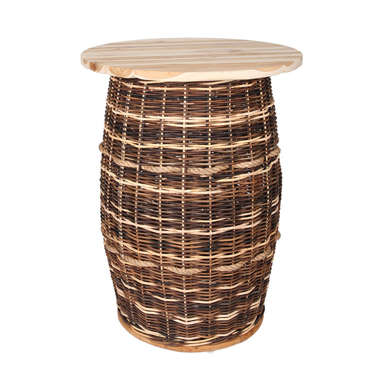 Rustic Teak & Rattan Weaving Bar Table - Dual-Material Durability & Natural Charm Table For Dining Room & Kitchen Cuvalon