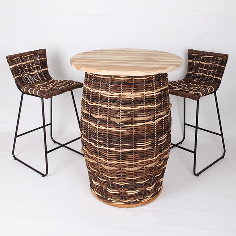 Rustic Teak & Rattan Weaving Bar Table - Dual-Material Durability & Natural Charm Table For Dining Room & Kitchen Cuvalon