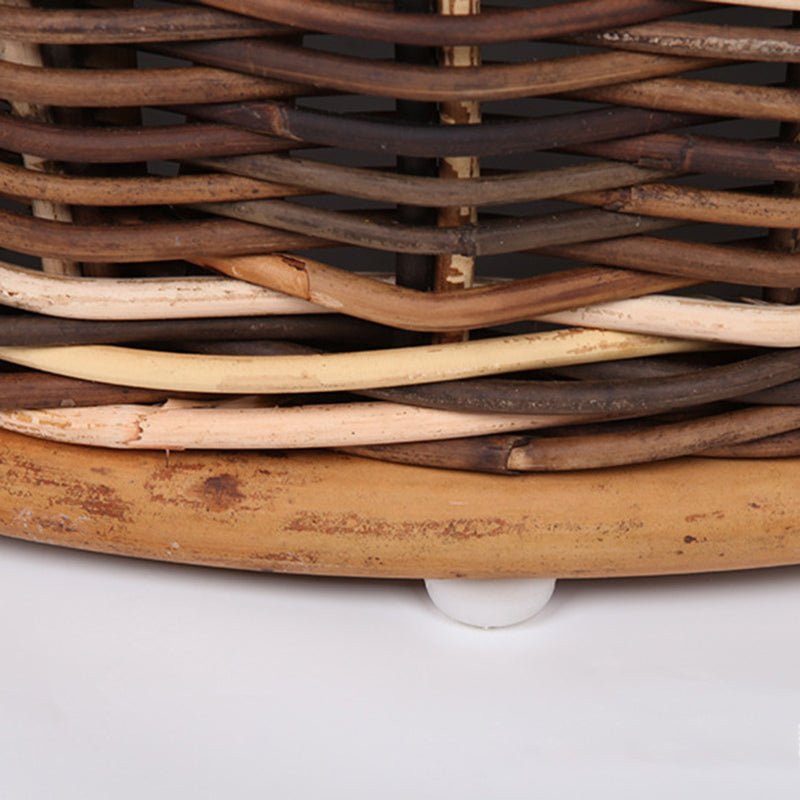 Rustic Teak & Rattan Weaving Bar Table - Dual-Material Durability & Natural Charm Table For Dining Room & Kitchen Cuvalon