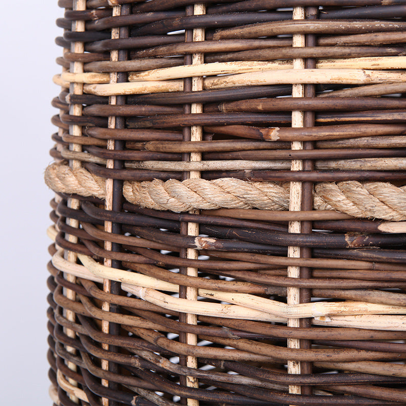 Rustic Teak & Rattan Weaving Bar Table - Dual-Material Durability & Natural Charm Table For Dining Room & Kitchen Cuvalon
