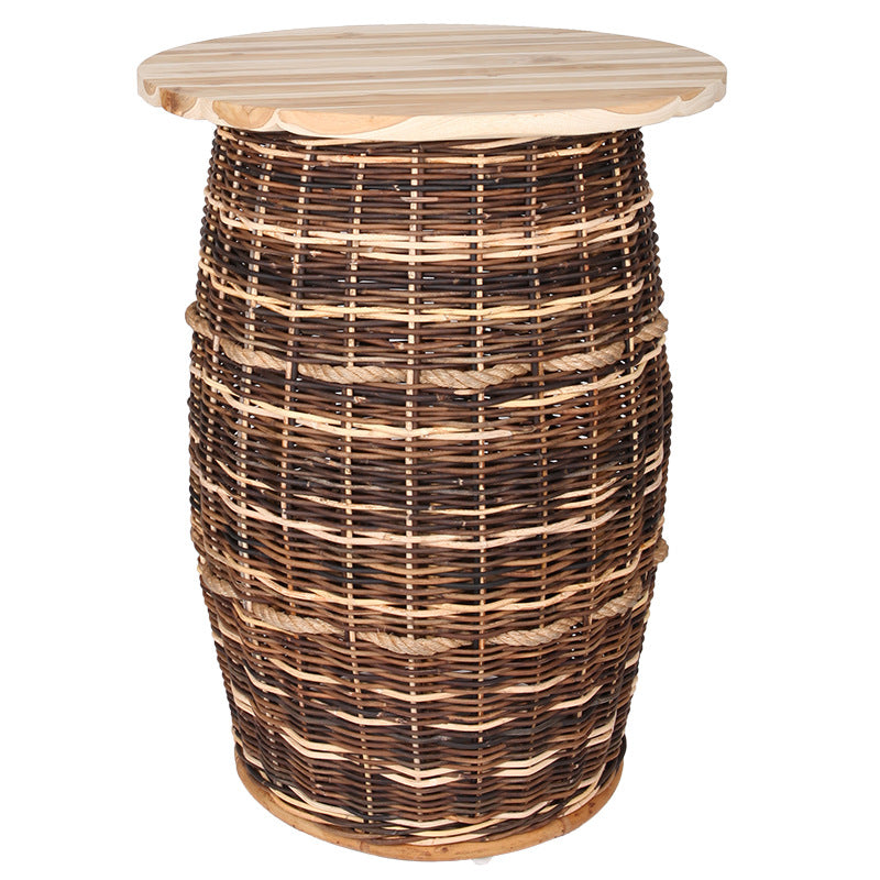 Rustic Teak & Rattan Weaving Bar Table - Dual-Material Durability & Natural Charm Table For Dining Room & Kitchen Cuvalon