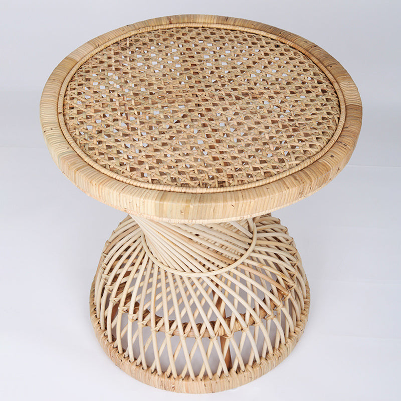 Traditional Chinese Handwoven Indonesian Rattan Side Table - Hourglass Round End Table For Living Room Cuvalon