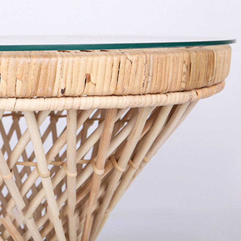 Traditional Chinese Handwoven Indonesian Rattan Side Table - Hourglass Round End Table For Living Room Cuvalon