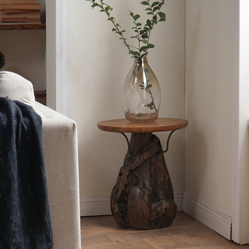 Traditional Chinese Natural Teak Wood Side Table - Hand-Carved Coffee Table For Living Room Cuvalon