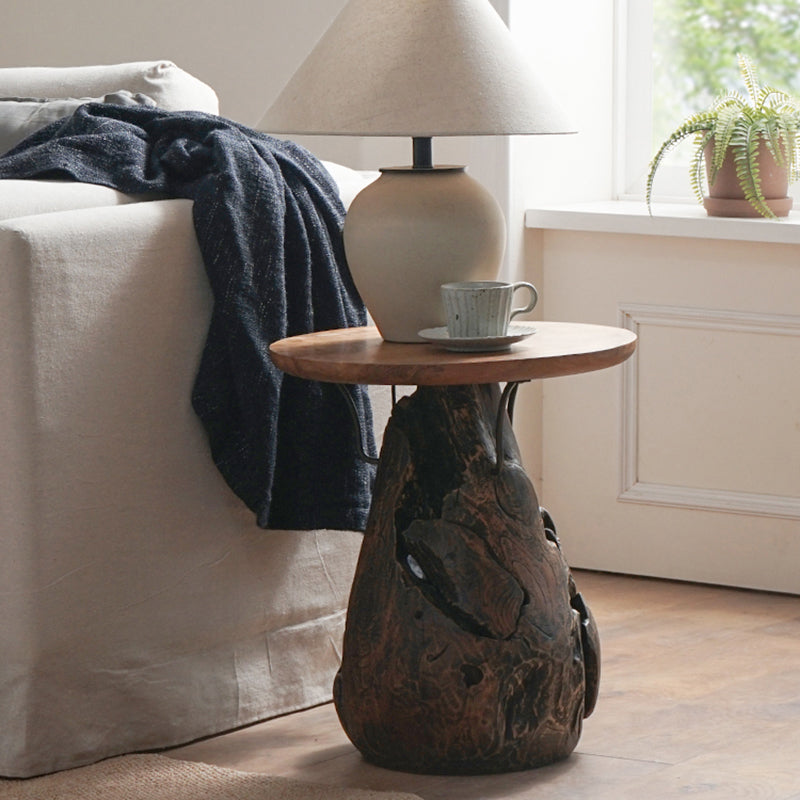 Traditional Chinese Natural Teak Wood Side Table - Hand-Carved Coffee Table For Living Room Cuvalon