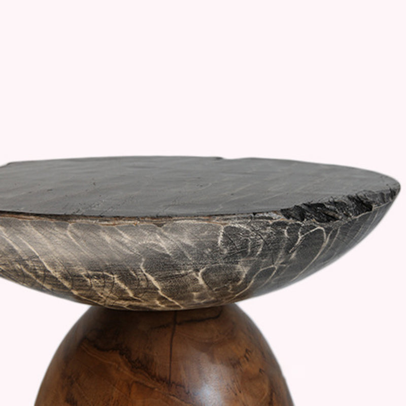 Traditional Bowl Shaped Top Coffee Table - Teak Wood Sculptural End Table For Living Room Cuvalon