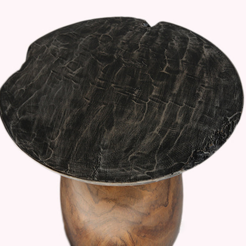 Traditional Bowl Shaped Top Coffee Table - Teak Wood Sculptural End Table For Living Room Cuvalon