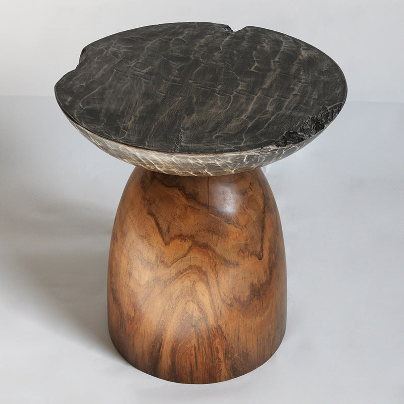 Traditional Bowl Shaped Top Coffee Table - Teak Wood Sculptural End Table For Living Room Cuvalon