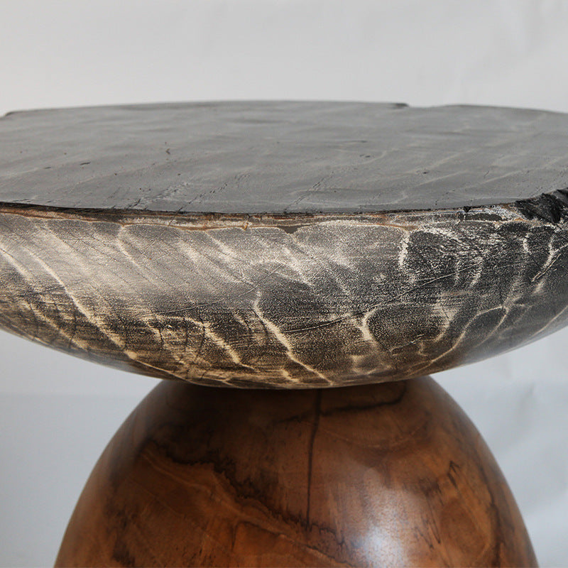 Traditional Bowl Shaped Top Coffee Table - Teak Wood Sculptural End Table For Living Room Cuvalon