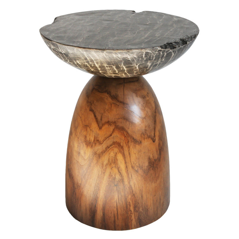 Traditional Bowl Shaped Top Coffee Table - Teak Wood Sculptural End Table For Living Room Cuvalon