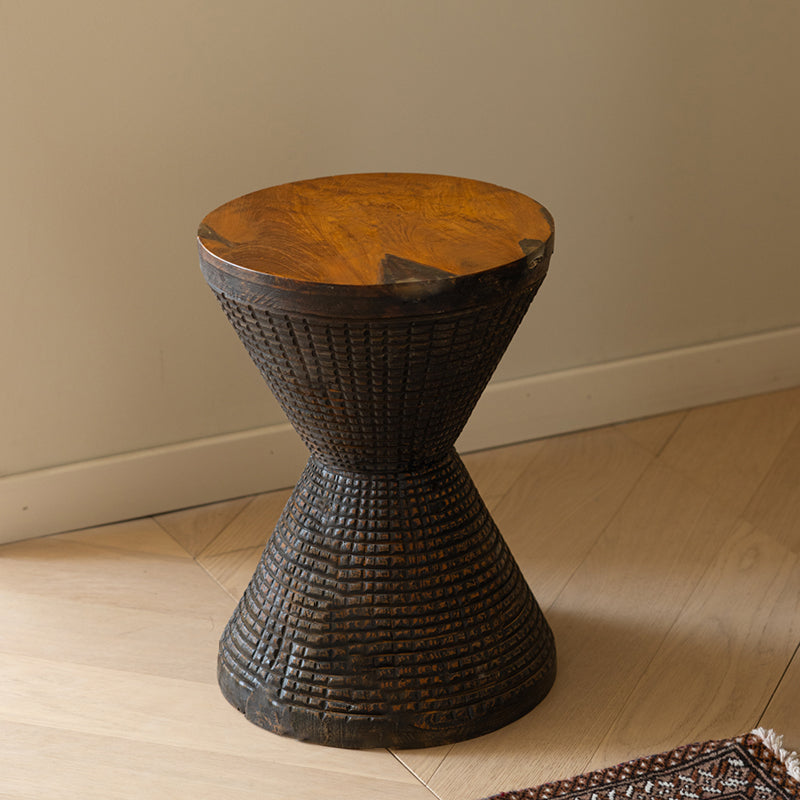 Traditional Sculptural Hourglass Coffee Table - Teak Wood Handmade Statement End Table For Living Room Cuvalon