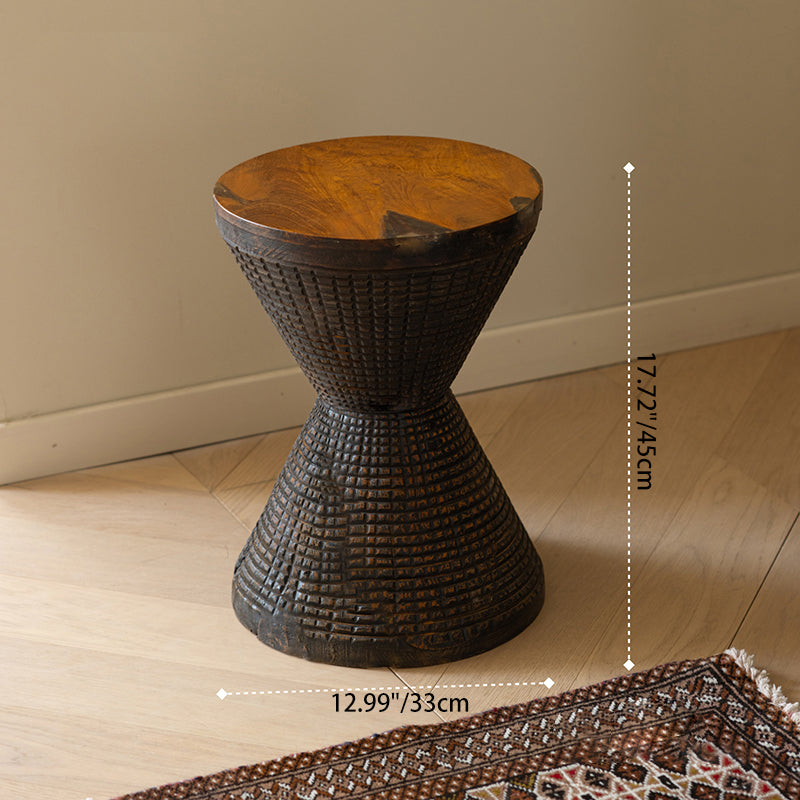 Traditional Sculptural Hourglass Coffee Table - Teak Wood Handmade Statement End Table For Living Room Cuvalon