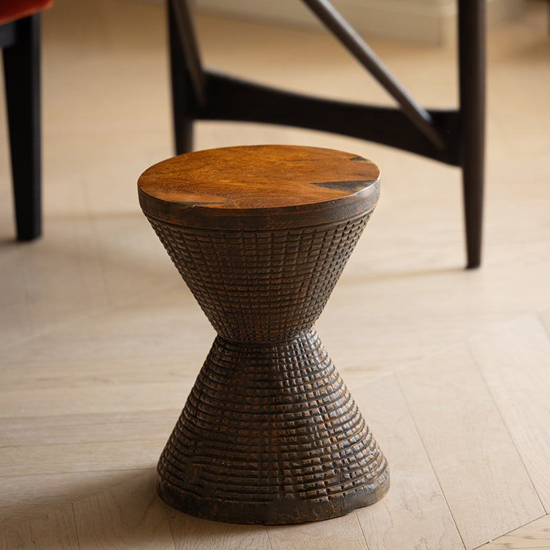 Traditional Sculptural Hourglass Coffee Table - Teak Wood Handmade Statement End Table For Living Room Cuvalon