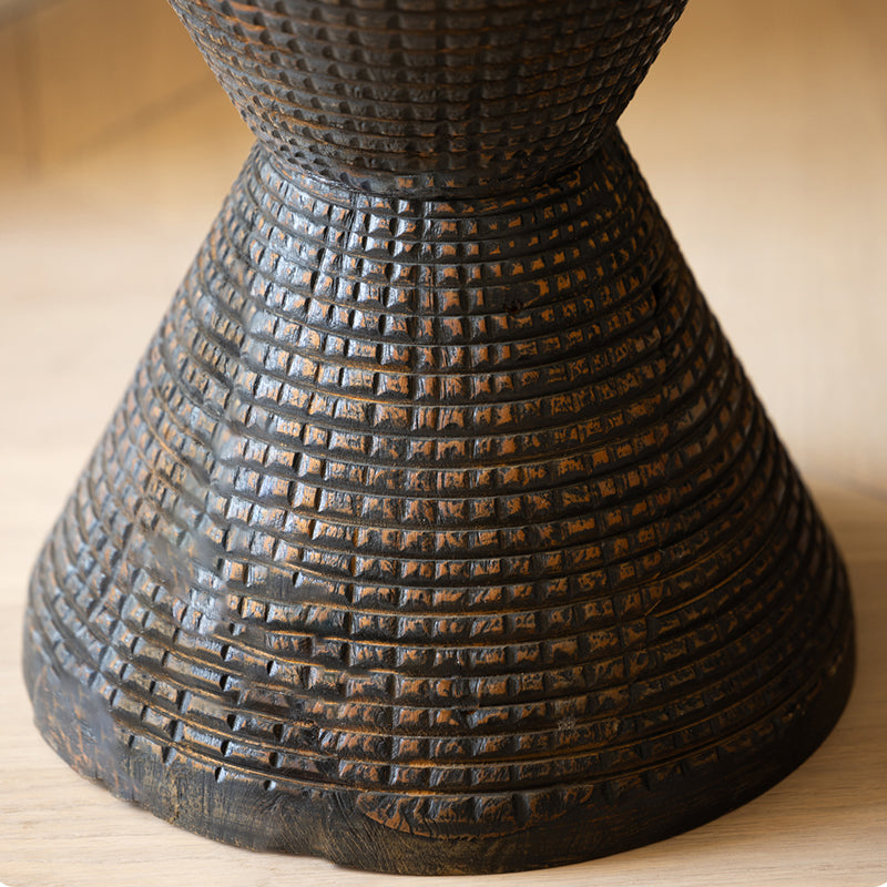 Traditional Sculptural Hourglass Coffee Table - Teak Wood Handmade Statement End Table For Living Room Cuvalon