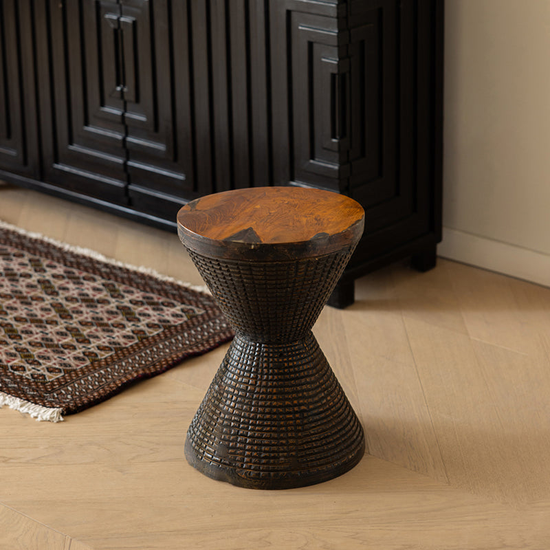 Traditional Sculptural Hourglass Coffee Table - Teak Wood Handmade Statement End Table For Living Room Cuvalon