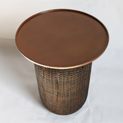 Traditional Teak Wood Coffee Table With Metal Tray Top - Oriental Sculptural Carved Texture End Table For Living Room Cuvalon