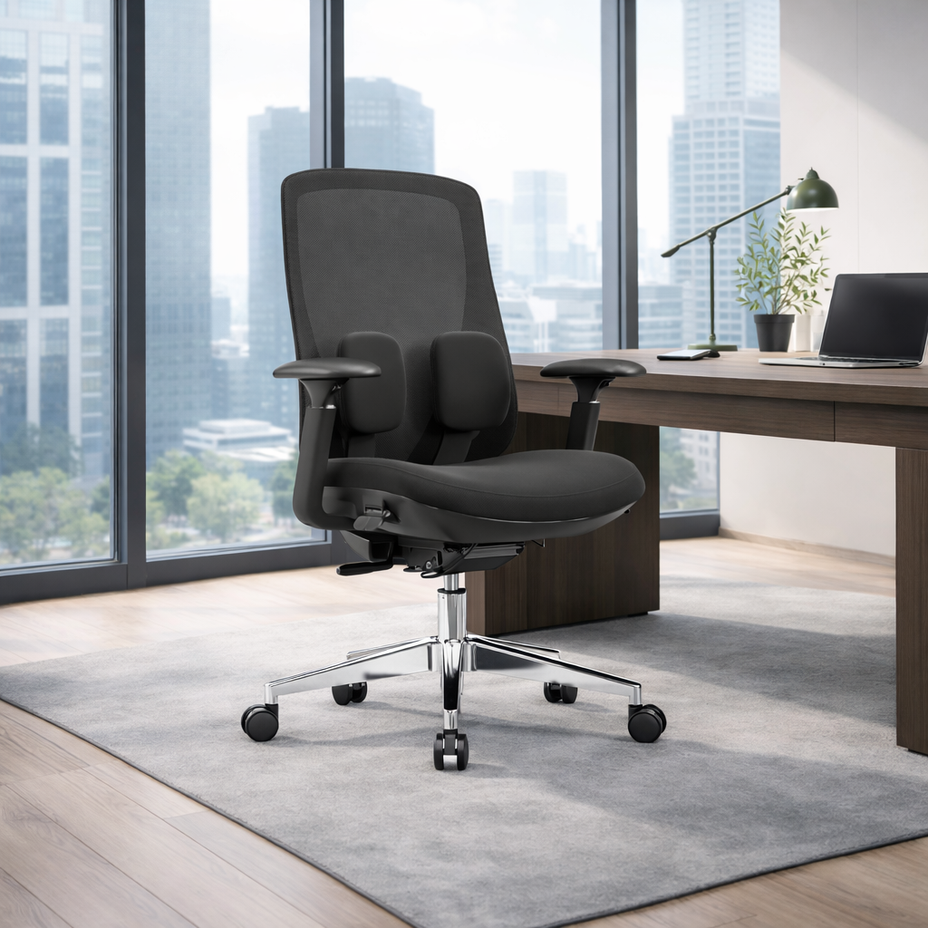 Long-Hour Comfort Ergonomic Office Chair - High-Resilience Seat Silent Casters & Aluminum Base Desk Chair For Home Office Cuvalon