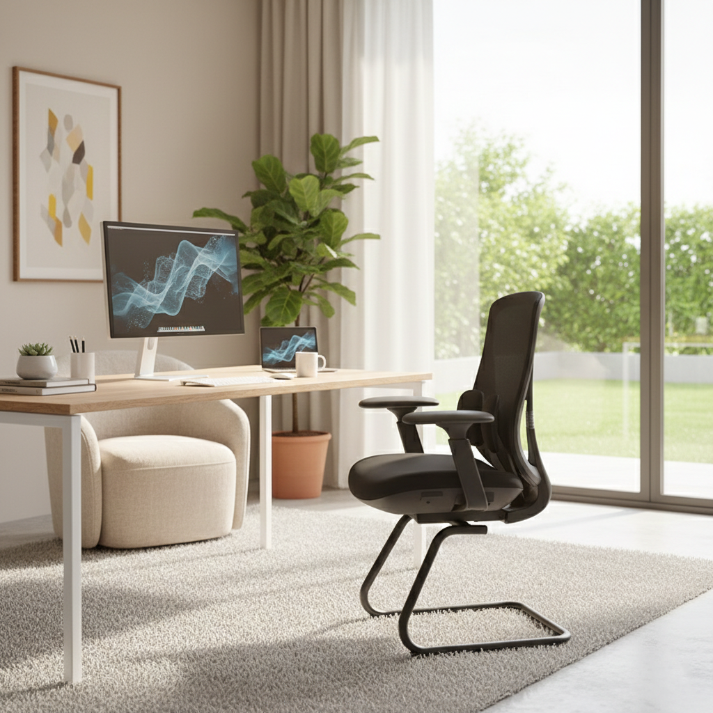 Saddle-Base Office Chair - 4D Adjustable Armrests & Adaptive Lumbar Support Mesh Conference Desk Chair For Home Office Cuvalon