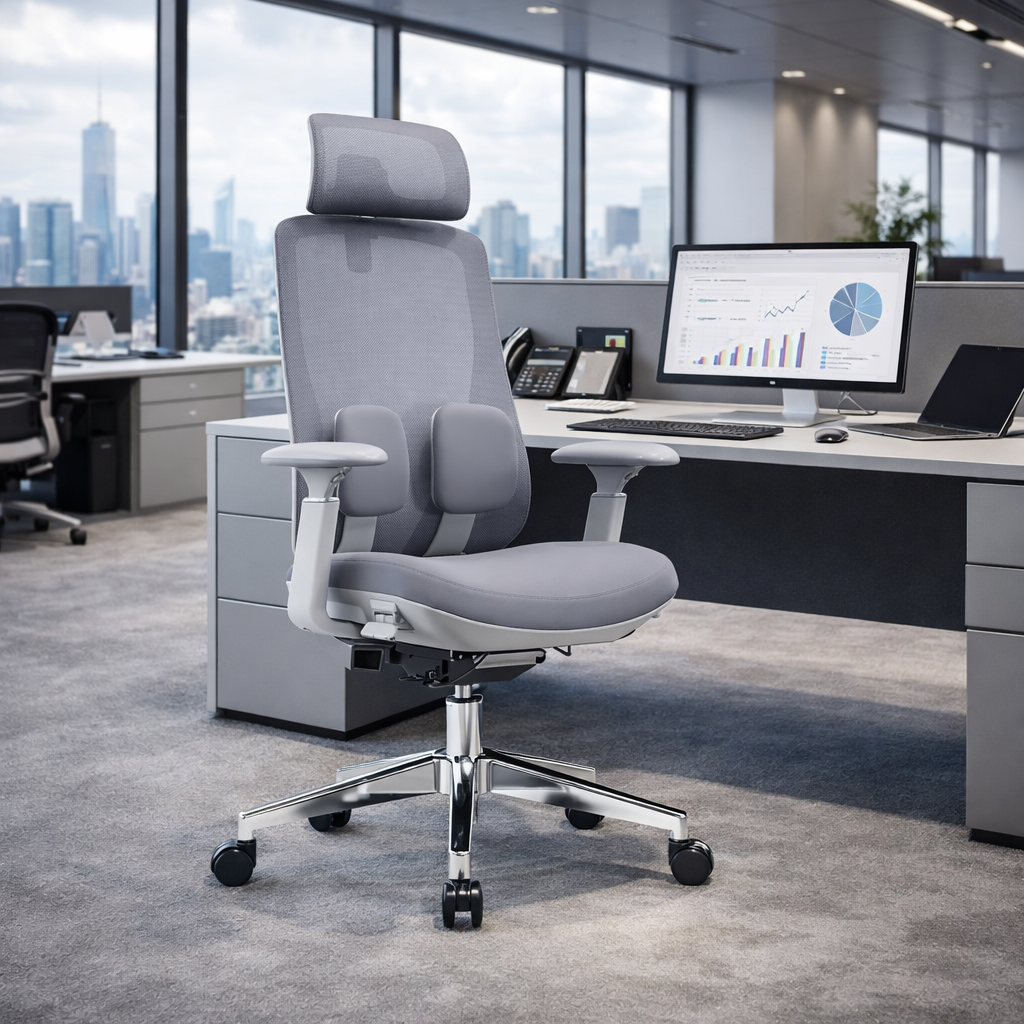 Modern Ergonomic High-Back Executive Chair - 4D Tri-Joint Headrest & Adaptive Lumbar Support Mesh Office Chair For Home Office Cuvalon