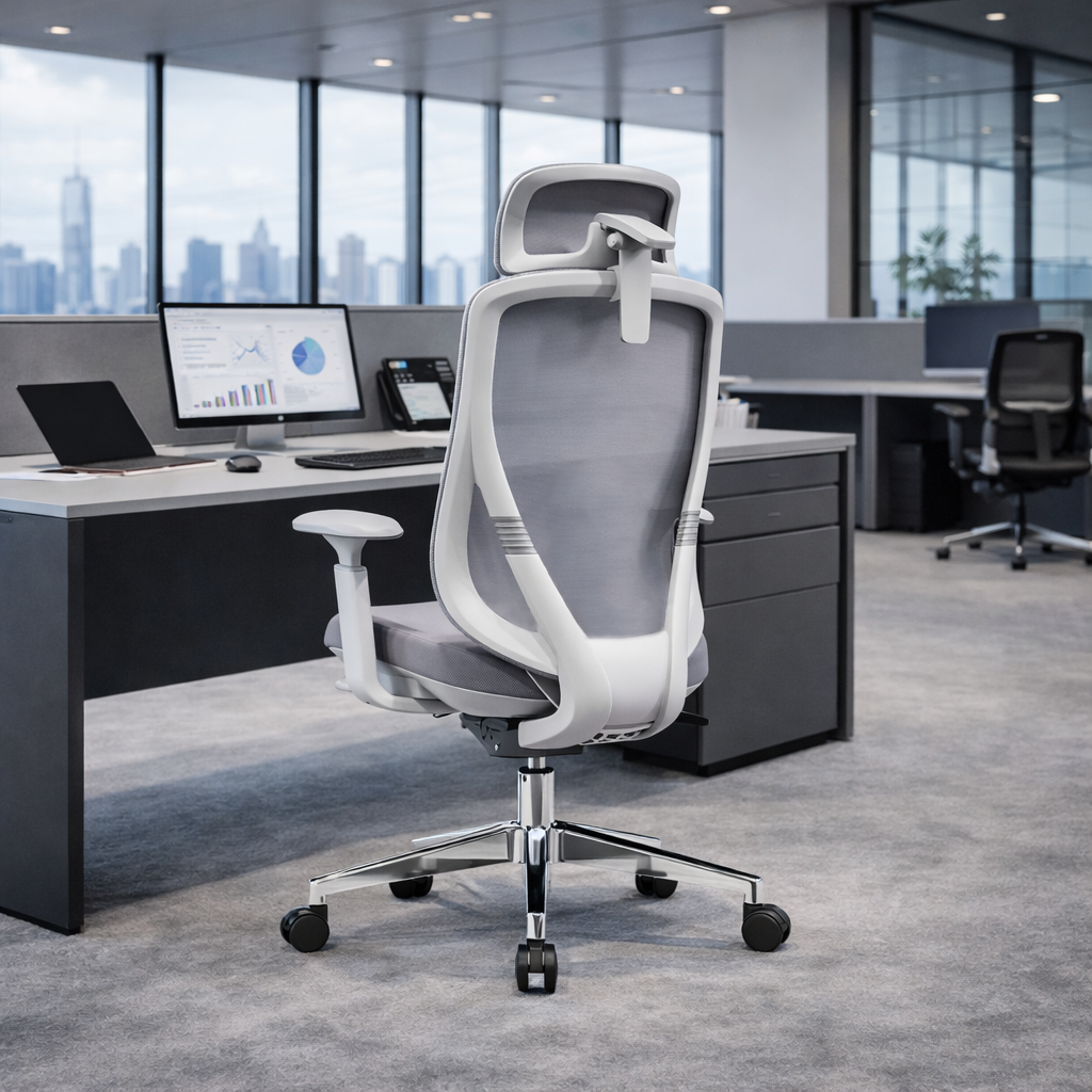 Modern Ergonomic High-Back Executive Chair - 4D Tri-Joint Headrest & Adaptive Lumbar Support Mesh Office Chair For Home Office Cuvalon