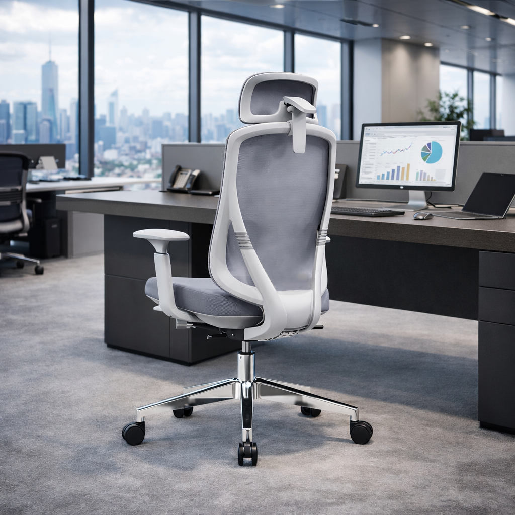 Modern Ergonomic High-Back Executive Chair - 4D Tri-Joint Headrest & Adaptive Lumbar Support Mesh Office Chair For Home Office Cuvalon