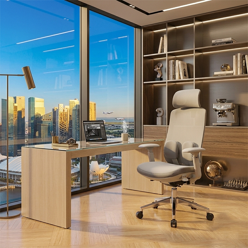 Modern Ergonomic High-Back Executive Chair - 4D Tri-Joint Headrest & Adaptive Lumbar Support Mesh Office Chair For Home Office Cuvalon