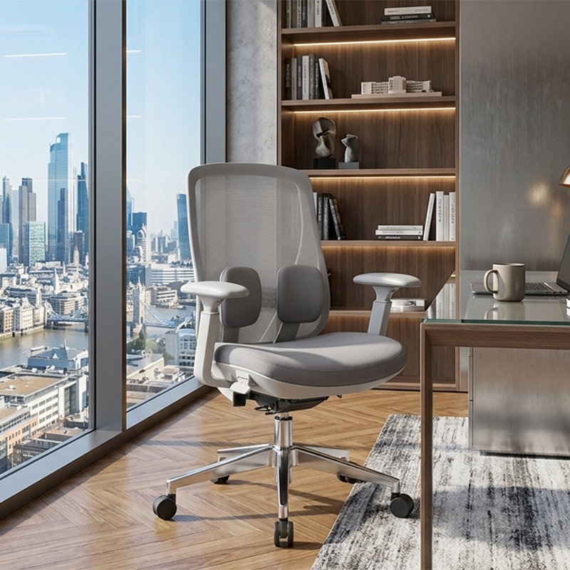 Modern Minimalist Cable-Controlled Office Chair - 360° Lumbar Adjust Heavy-Duty Aluminum Base & Safety Gas Lift Silent Caster Desk Chair For Home Office Cuvalon