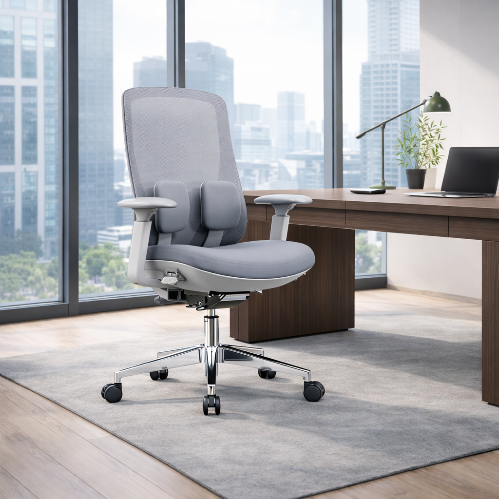 Modern Minimalist Cable-Controlled Office Chair - 360° Lumbar Adjust Heavy-Duty Aluminum Base & Safety Gas Lift Silent Caster Desk Chair For Home Office Cuvalon