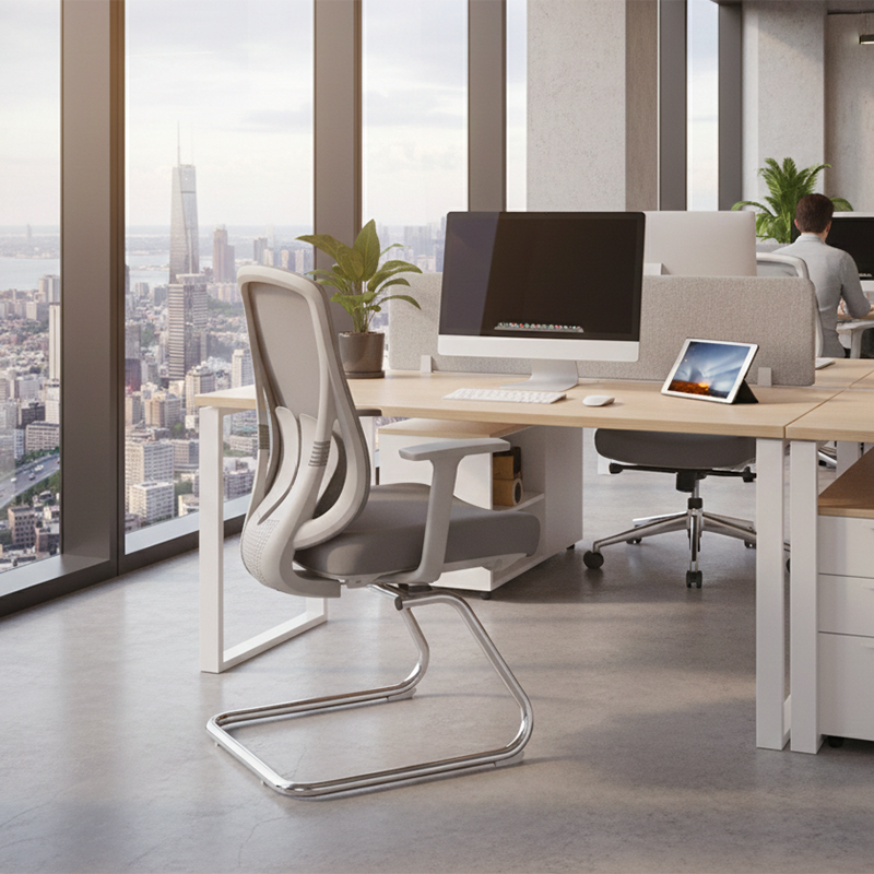 Modern Minimalist Mesh Bow Office Chair - Ergonomic Lumbar Support High-Resilience Sponge Cushion Desk Chair For Home Office Cuvalon